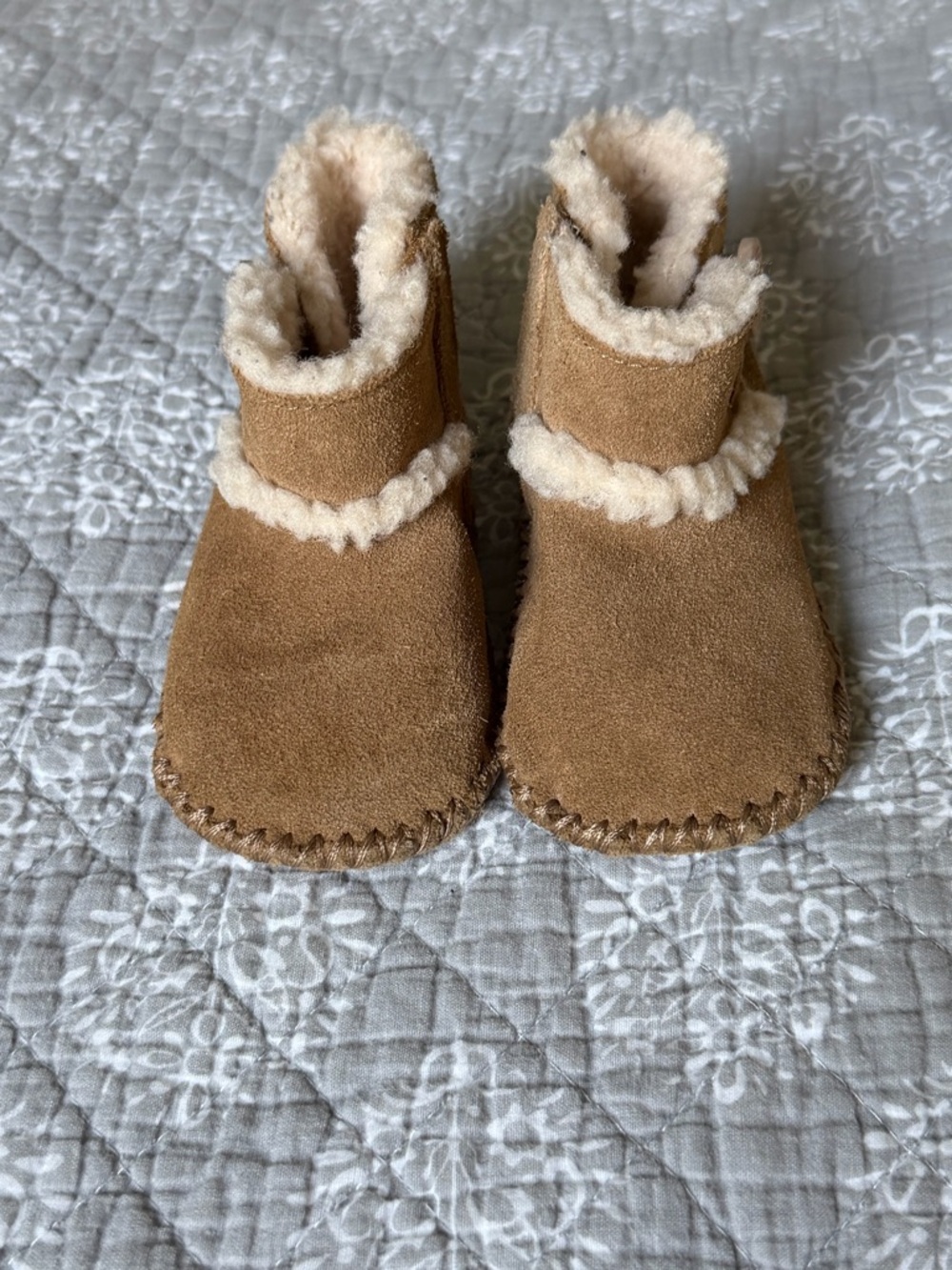 UGG Chestnut Suede Infant Booties with Shearling